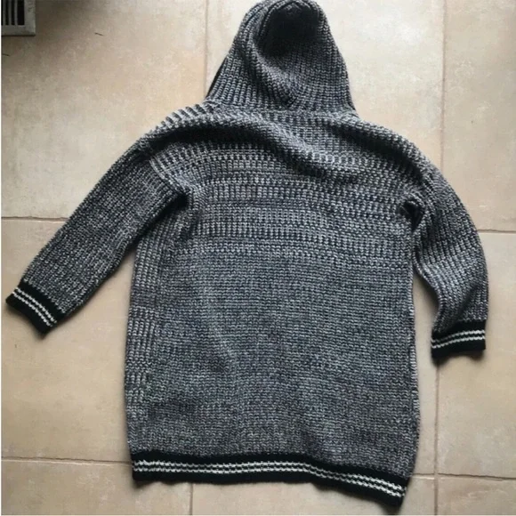 AGGÉL Long Knit Black & White Open Cardigan with Hood Size M EUC - Picture 5 of 16